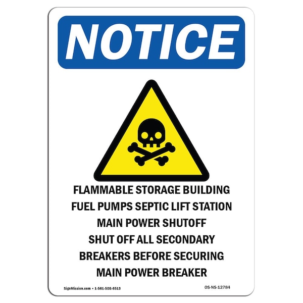 Safety Sign, OSHA Notice, 18" Height, Flammable Storage Sign With Symbol, Portrait